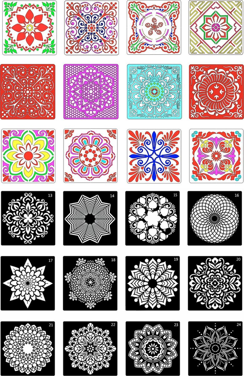 Happy Goods® 24 stuks Mandala dot painting sjablonen 15x15cm | stippen | dotting art